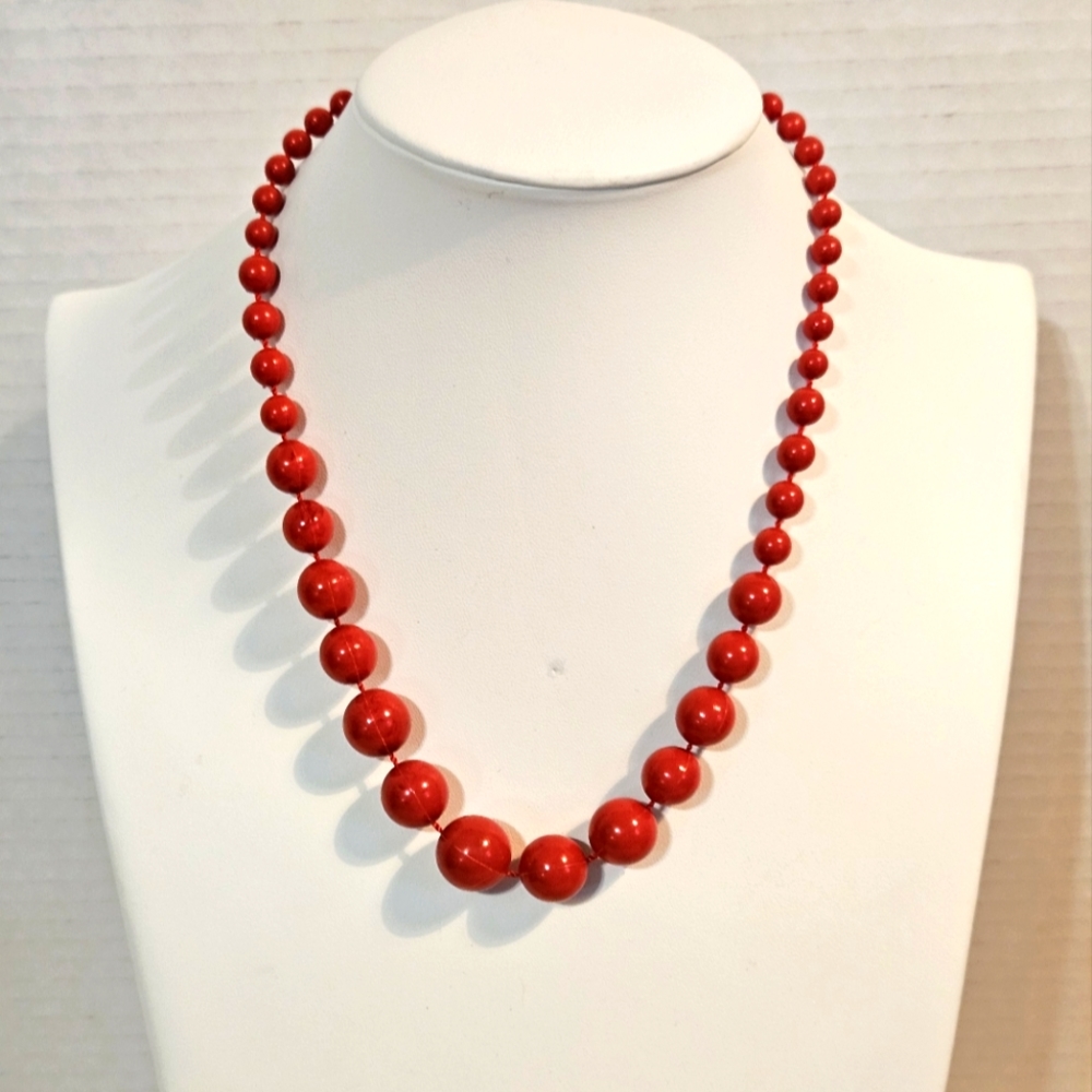 Red Bead Costume Necklace 18.5" Long